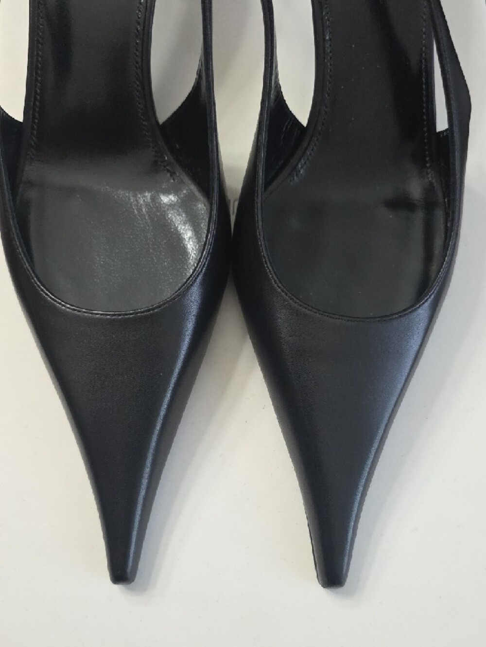 Saint Laurent Black Leather Pointed Slingback Pumps with Gold Accents - Picture 16 of 16